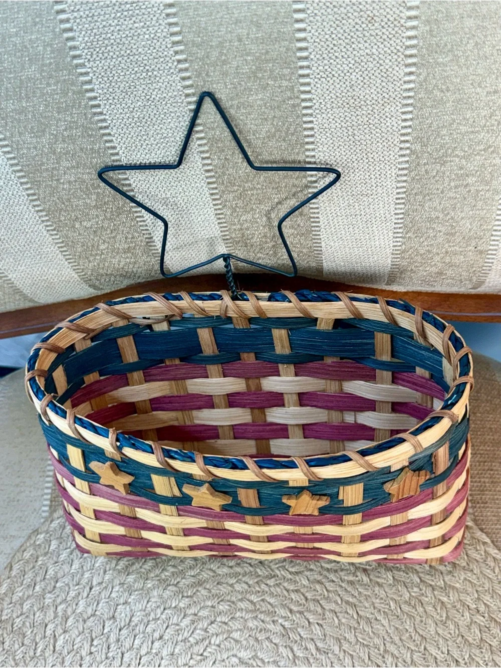 Vintage Country Cottage Patriotic Wall Pocket Basket